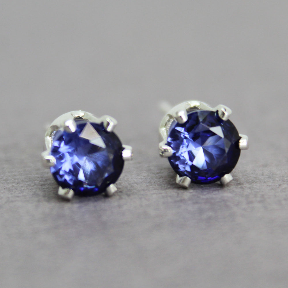 
                      
                        Tanzanite Gemstone Stud Earrings, 6mm Round Prong Set 925 Sterling Silver
                      
                    