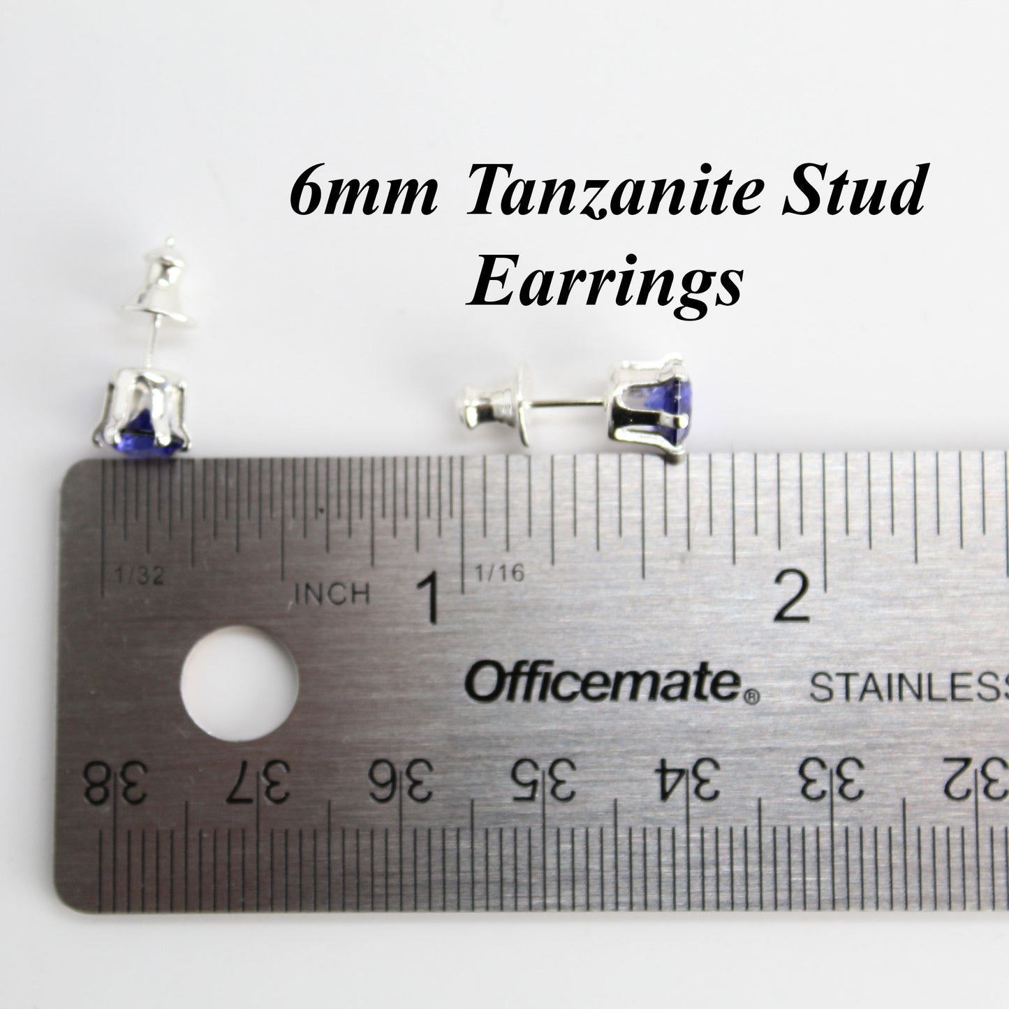 Tanzanite Gemstone Stud Earrings, 6mm Round Prong Set 925 Sterling Silver