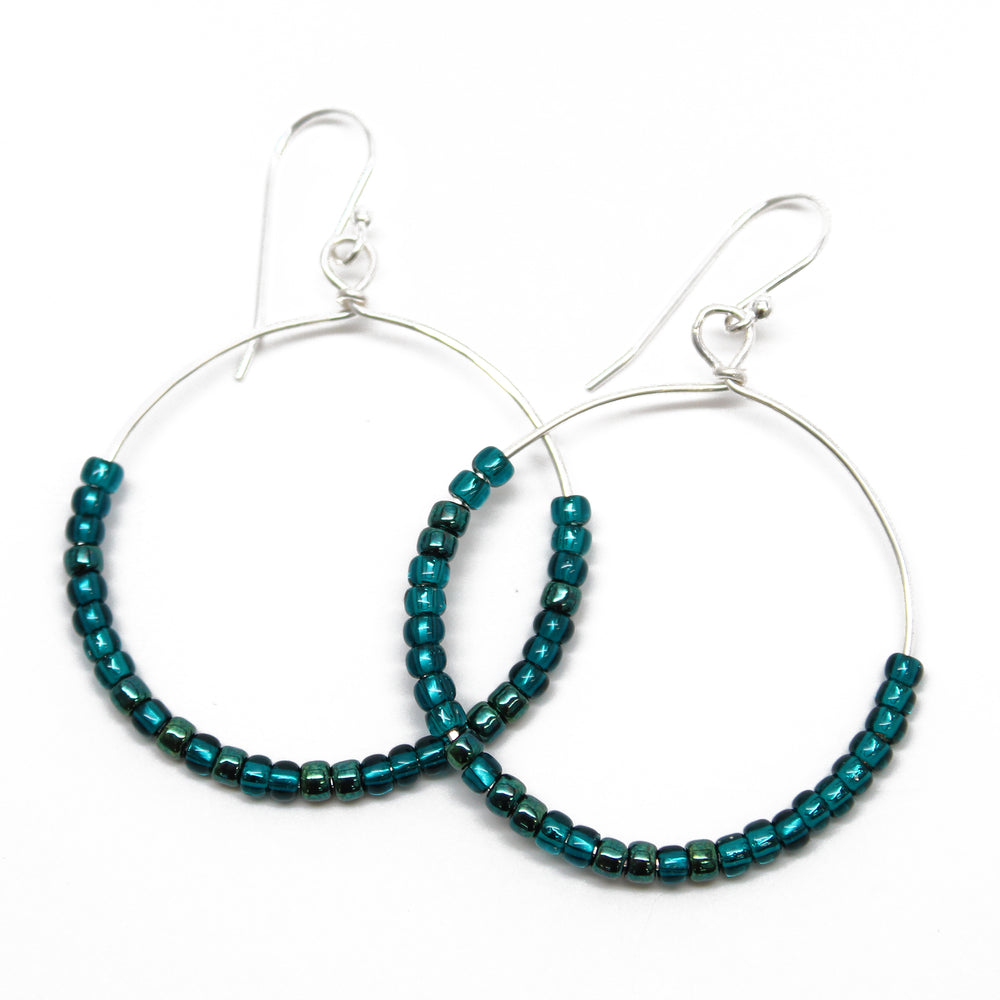
                      
                        Teal Beaded Sterling Silver Hoop Earrings
                      
                    