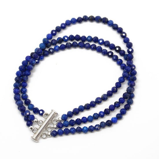 Lapis Lazuli Bracelet, Multi Strand Blue Gemstone, 7.5 Inches