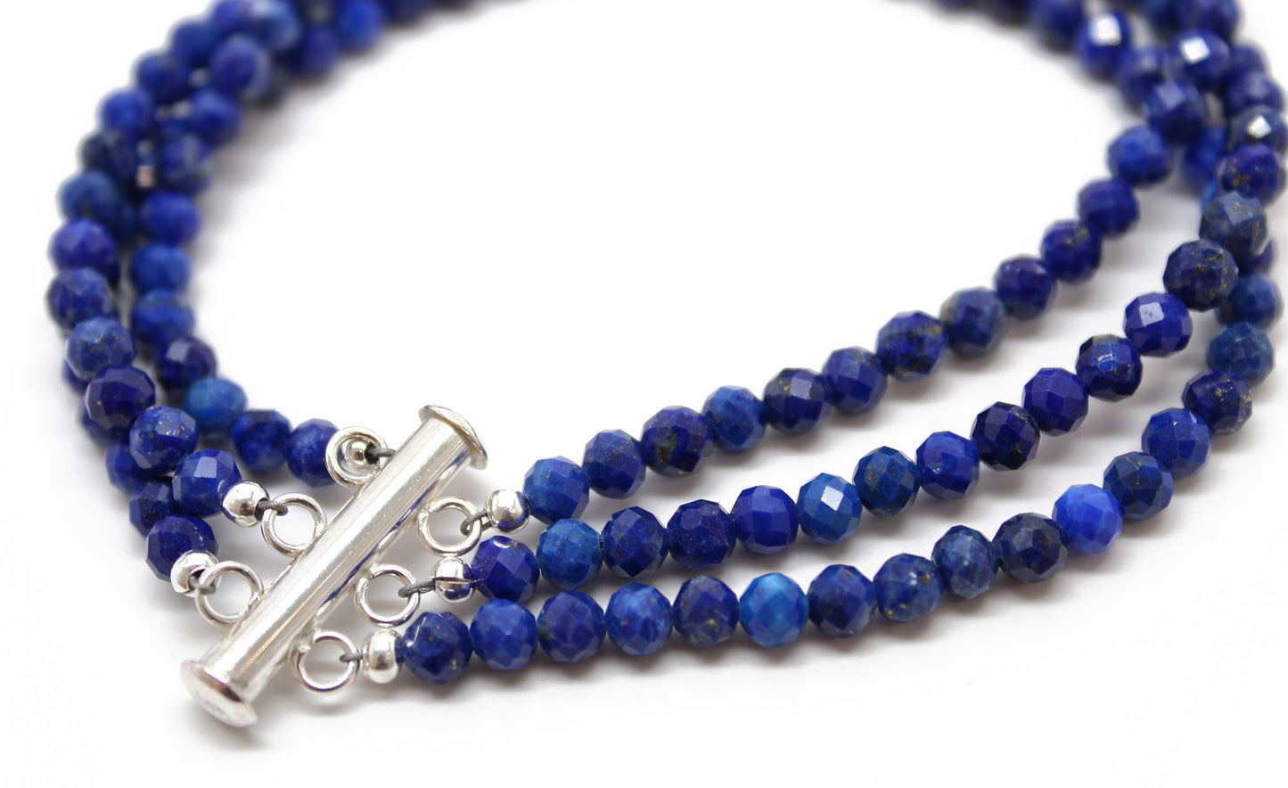 Lapis Lazuli Bracelet, Multi Strand Blue Gemstone, 7.5 Inches
