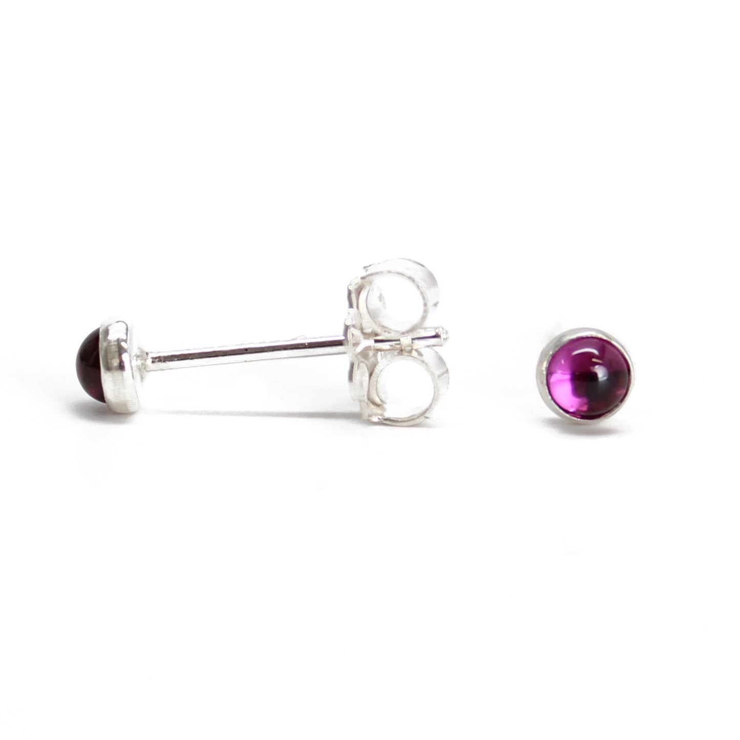 Tiny 3mm Rhodolite Garnet Stud Earrings