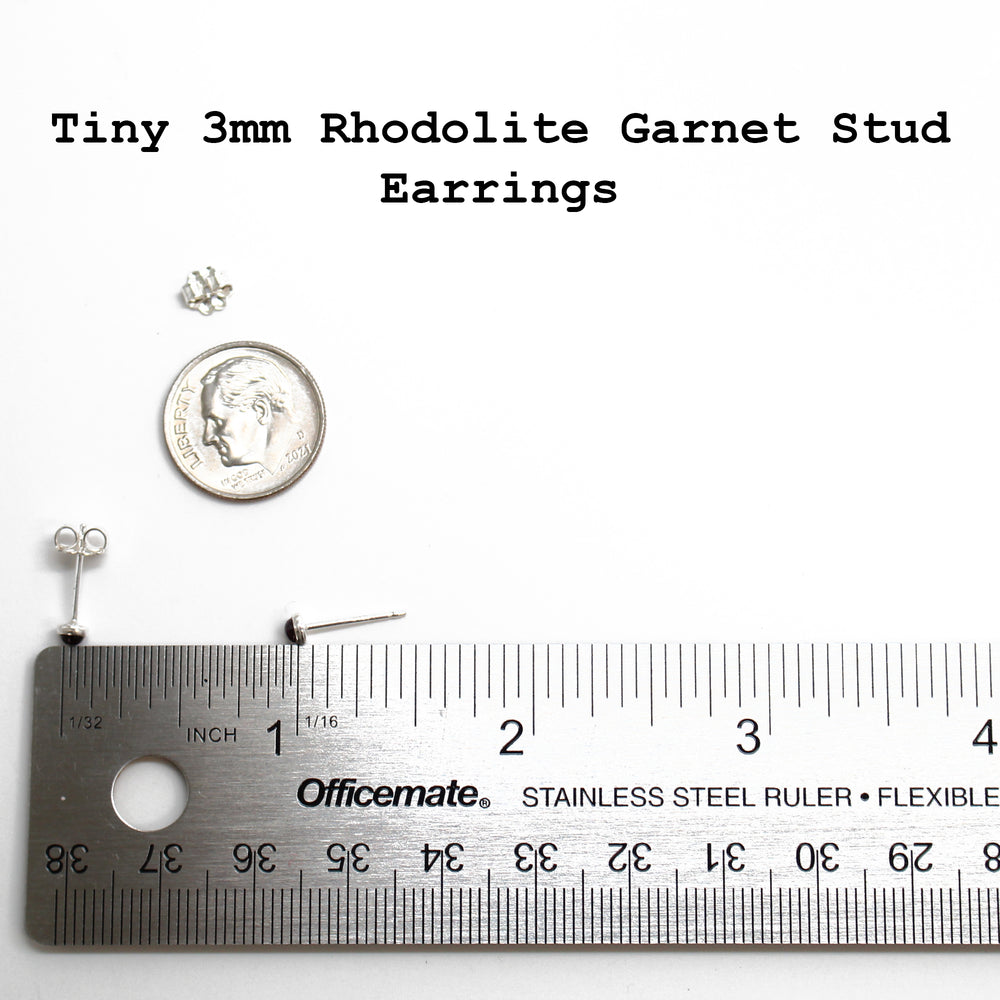 
                      
                        Tiny 3mm Rhodolite Garnet Stud Earrings
                      
                    