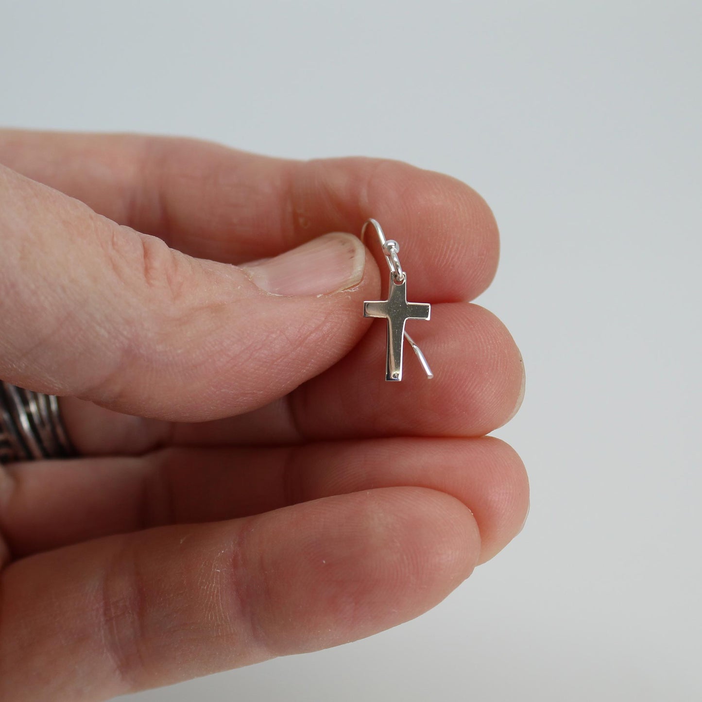 Tiny Sterling Silver Cross Dangle Earrings