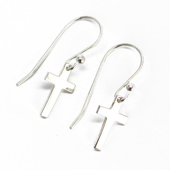 Tiny Sterling Silver Cross Dangle Earrings