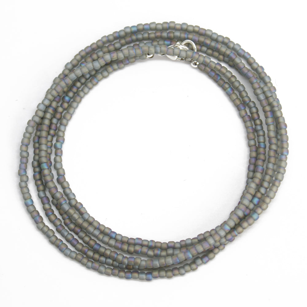 
                      
                        Transparent Rainbow Frosted Grey Seed Bead Necklace, Thin 1.5mm Single Strand
                      
                    