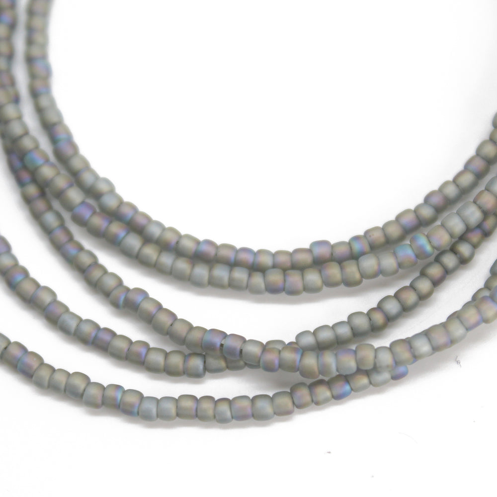 
                      
                        Transparent Rainbow Frosted Grey Seed Bead Necklace, Thin 1.5mm Single Strand
                      
                    