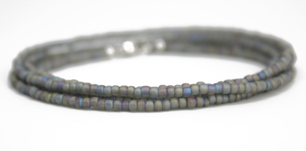 
                      
                        Transparent Rainbow Frosted Grey Seed Bead Necklace, Thin 1.5mm Single Strand
                      
                    