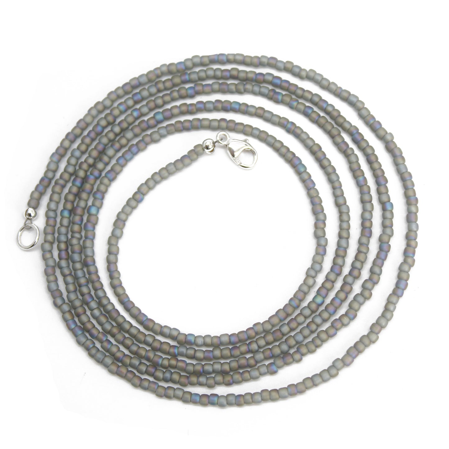 Load image into Gallery viewer, Transparent Rainbow Frosted Grey Seed Bead Necklace, Thin 1.5mm Single Strand
