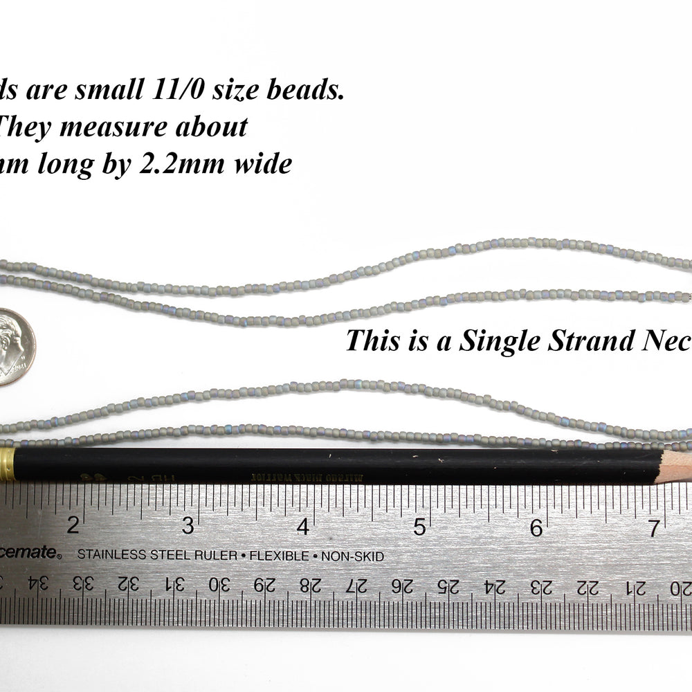 
                      
                        Transparent Rainbow Frosted Grey Seed Bead Necklace, Thin 1.5mm Single Strand
                      
                    