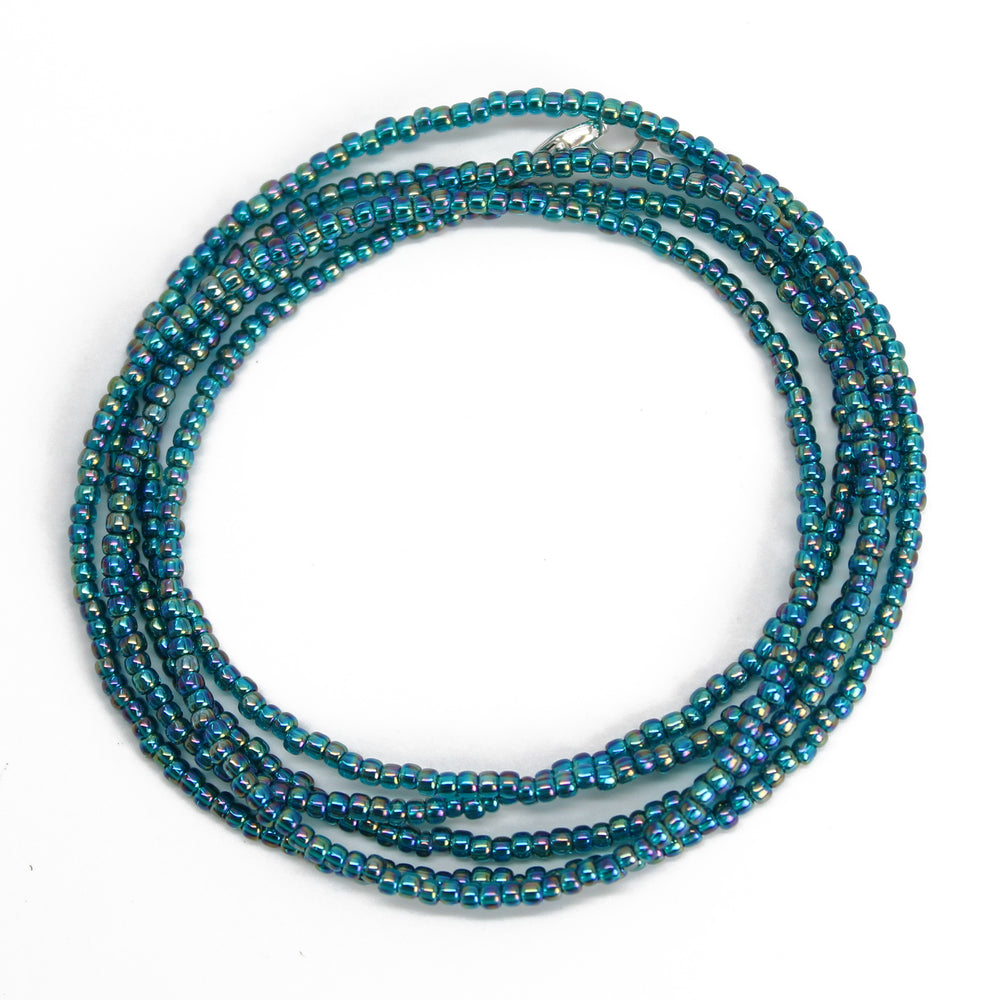 
                      
                        Transparent Rainbow Teal Seed Bead Necklace, Thin 1.5mm Single Strand
                      
                    