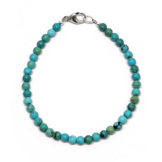 Genuine 4mm Hubei Turquoise Bead Bracelet with Sterling Silver Clasp