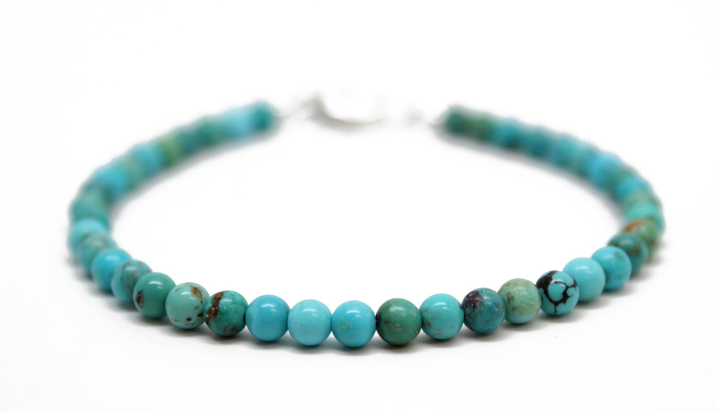 Genuine 4mm Hubei Turquoise Bead Bracelet with Sterling Silver Clasp