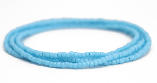 Turquoise Blue Seed Bead Necklace, Thin 1.5mm Single Strand