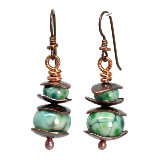Turquoise Green Lampwork Bead Dangle Earrings