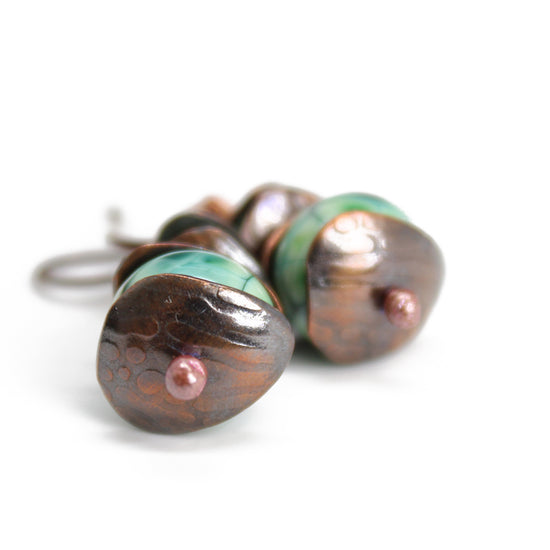 Turquoise Green Lampwork Bead Dangle Earrings
