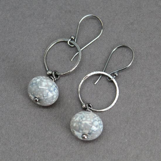 Load image into Gallery viewer, Sterling Silver Dangle Earrings with White Lampwork Beads
