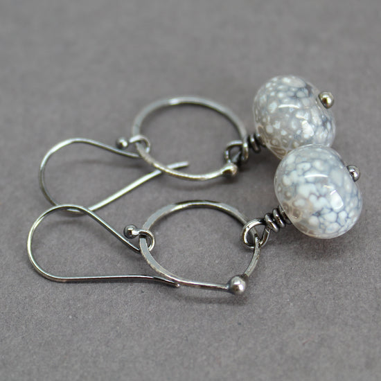 Load image into Gallery viewer, Sterling Silver Dangle Earrings with White Lampwork Beads
