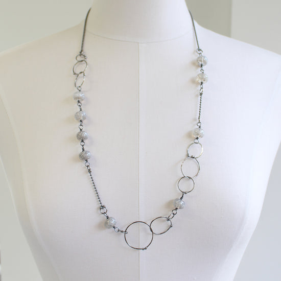 Handmade Sterling Silver Chain Necklace with White Lampwork Beads