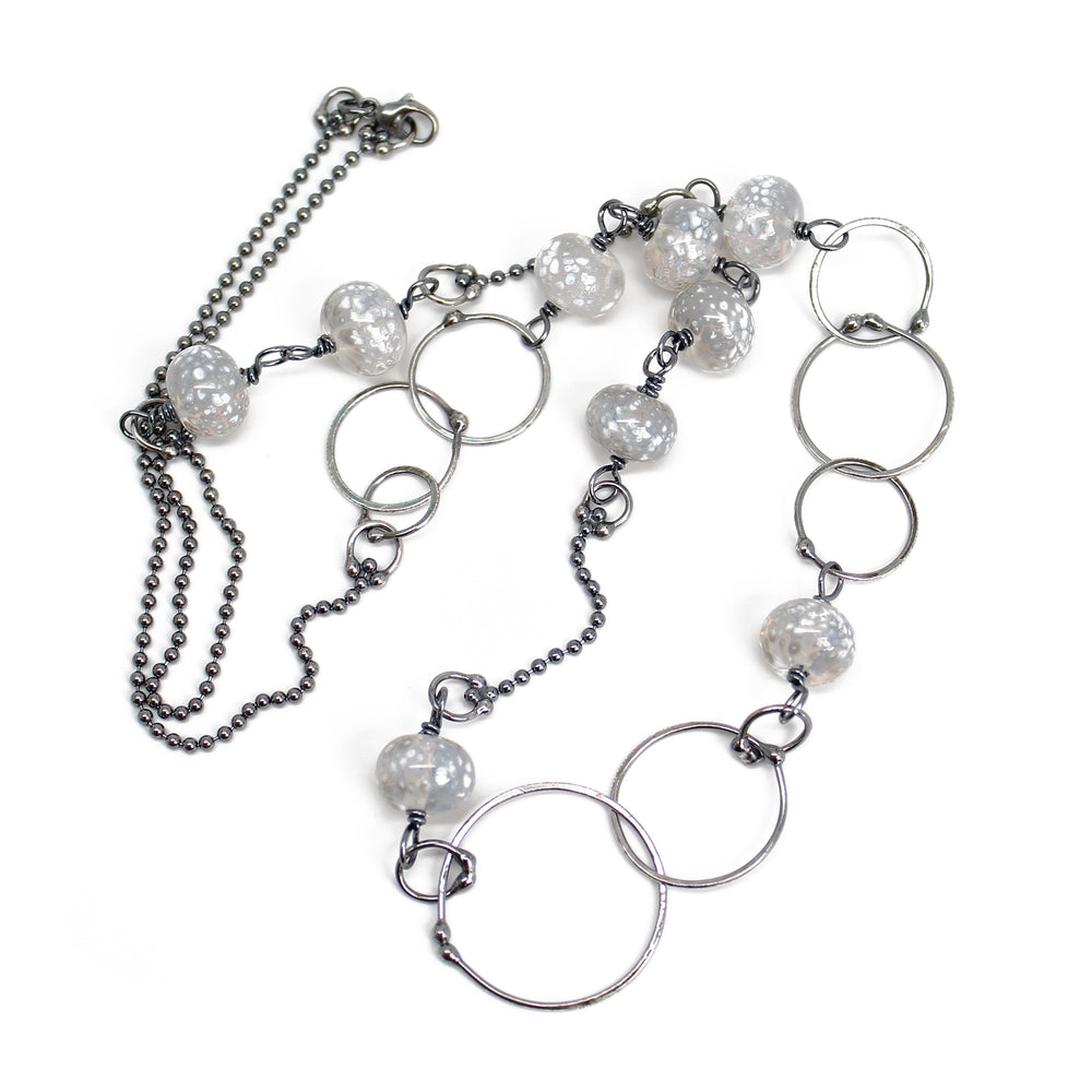 
                      
                        Handmade Sterling Silver Chain Necklace with White Lampwork Beads
                      
                    