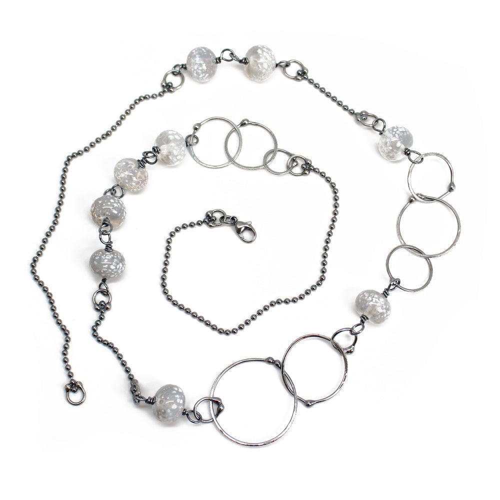 
                      
                        Handmade Sterling Silver Chain Necklace with White Lampwork Beads
                      
                    