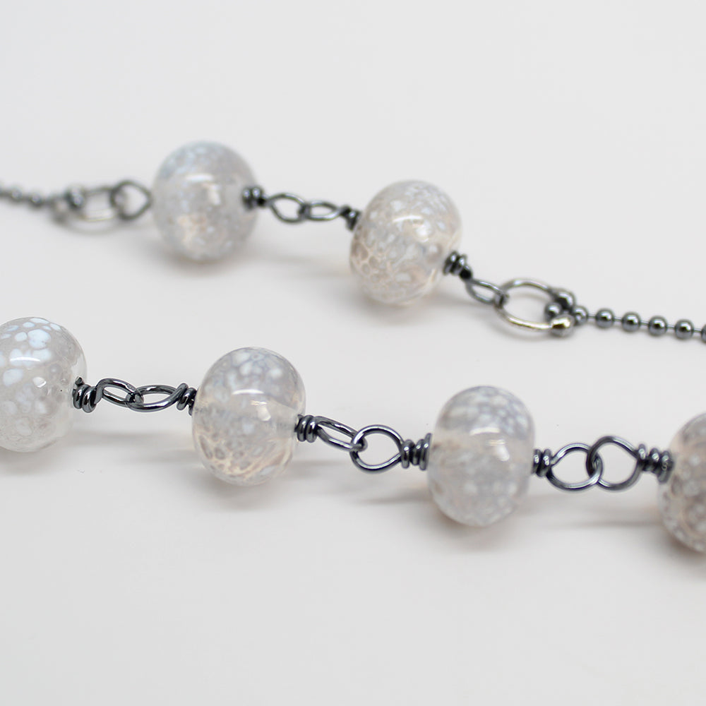 
                      
                        Handmade Sterling Silver Chain Necklace with White Lampwork Beads
                      
                    