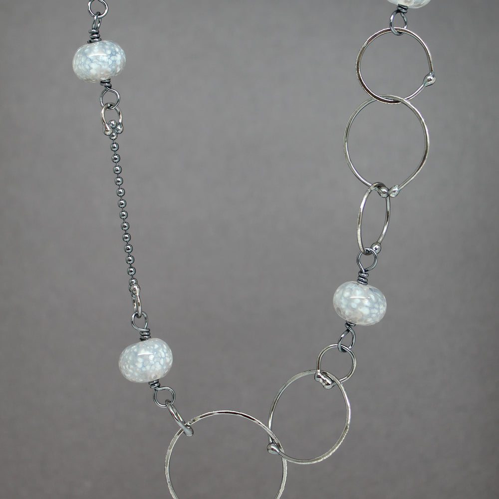 
                      
                        Handmade Sterling Silver Chain Necklace with White Lampwork Beads
                      
                    