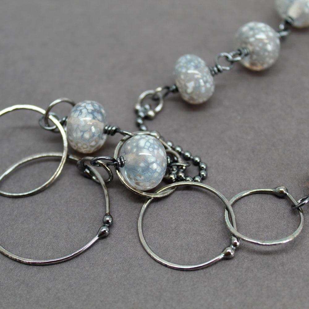 
                      
                        Handmade Sterling Silver Chain Necklace with White Lampwork Beads
                      
                    