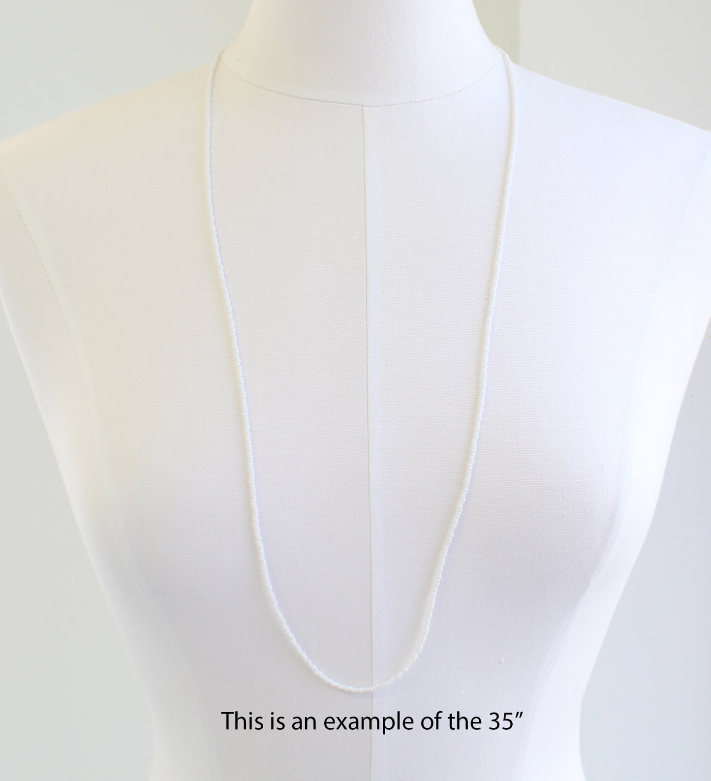 White Seed Bead Necklace-Shiny Opaque White-Single Strand
