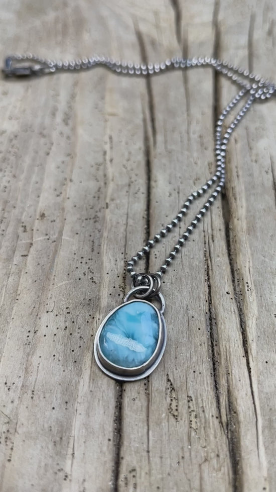 Load and play video in Gallery viewer, Handmade Genuine Larimar Pendant Necklace in Sterling Silver
