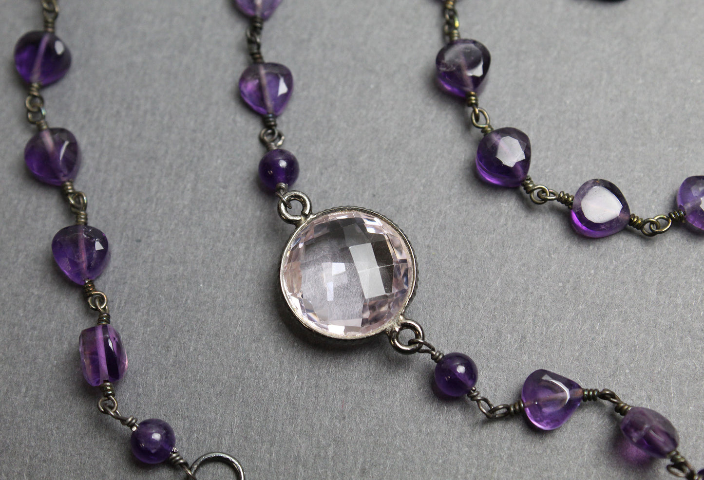 Amethyst and Crystal Quartz Pendant Necklace 23"