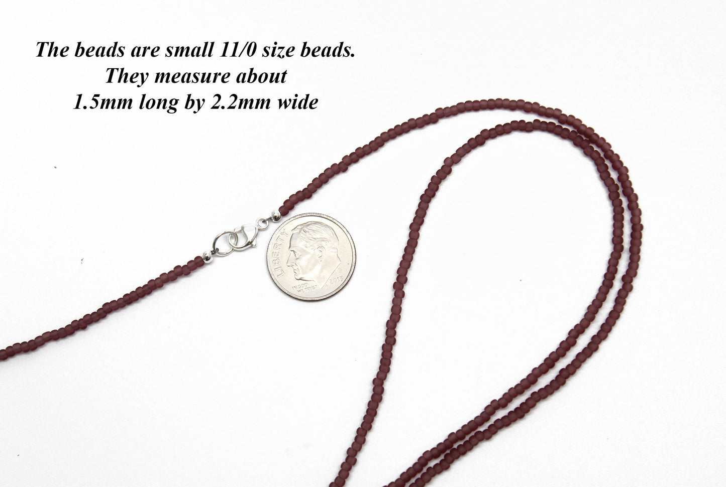 Metallic Grape Purple Seed Bead Necklace, Thin 1.5mm Single Strand 17