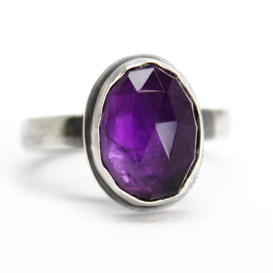 Purple Amethyst Ring in Sterling Silver, 7.75 US, Handmade