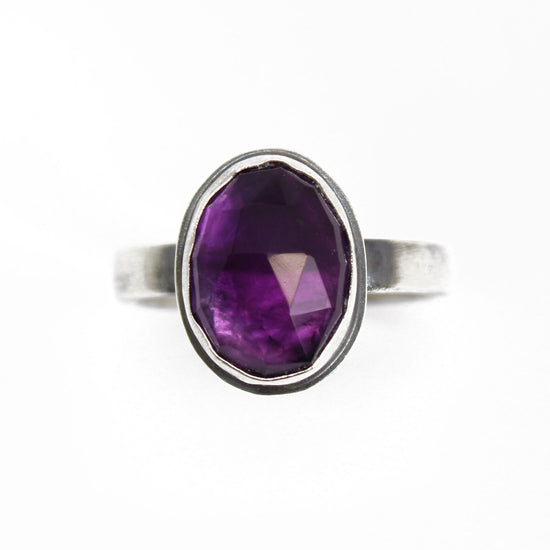 Load image into Gallery viewer, Purple Amethyst Ring in Sterling Silver, 7.75 US, Handmade
