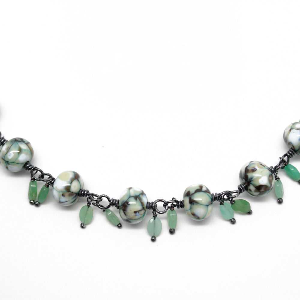 
                      
                        Lampwork Bead Necklace with Faceted Chrysoprase Dangles, 18" L
                      
                    