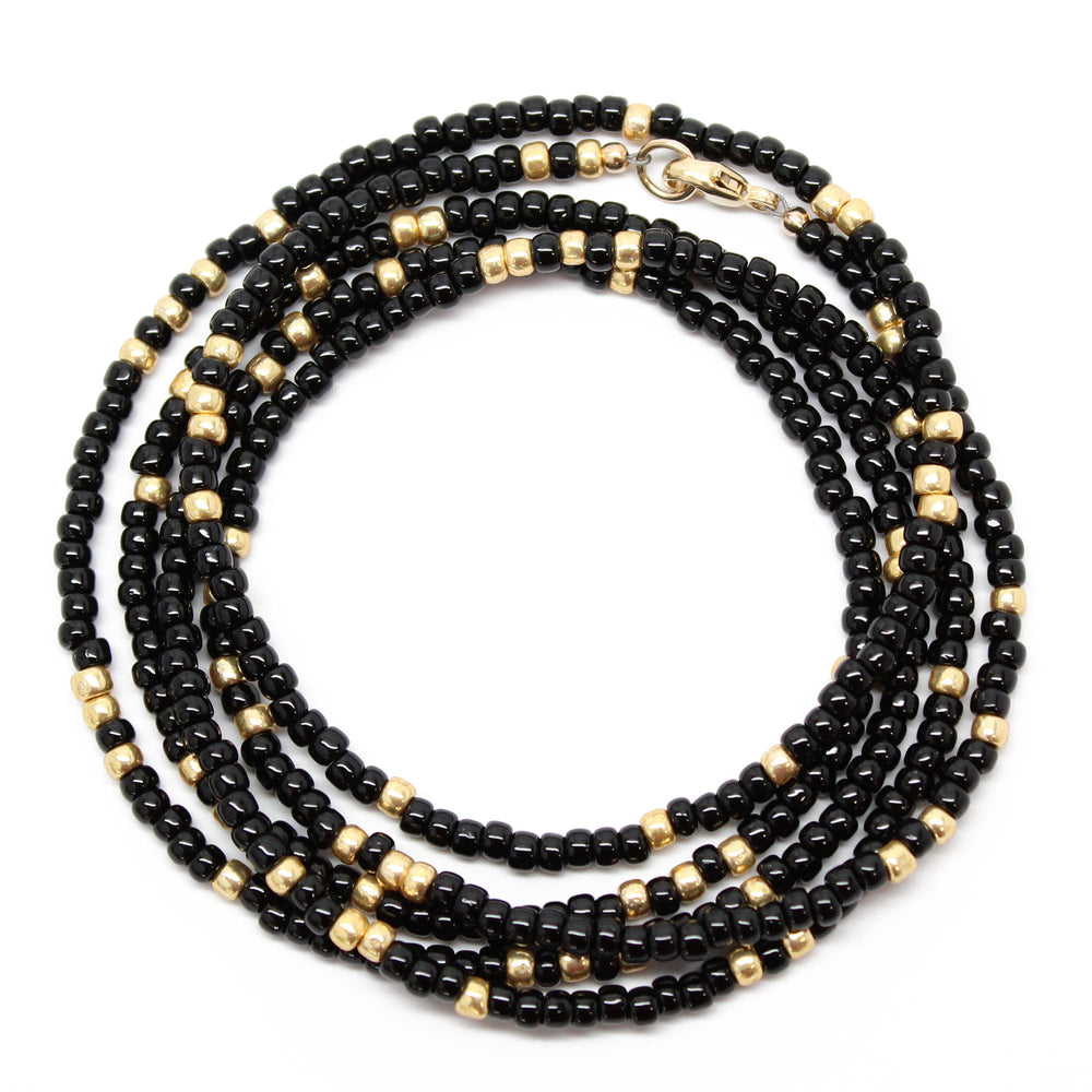 
                      
                        Black and Gold Seed Bead Necklace-Single Strand
                      
                    