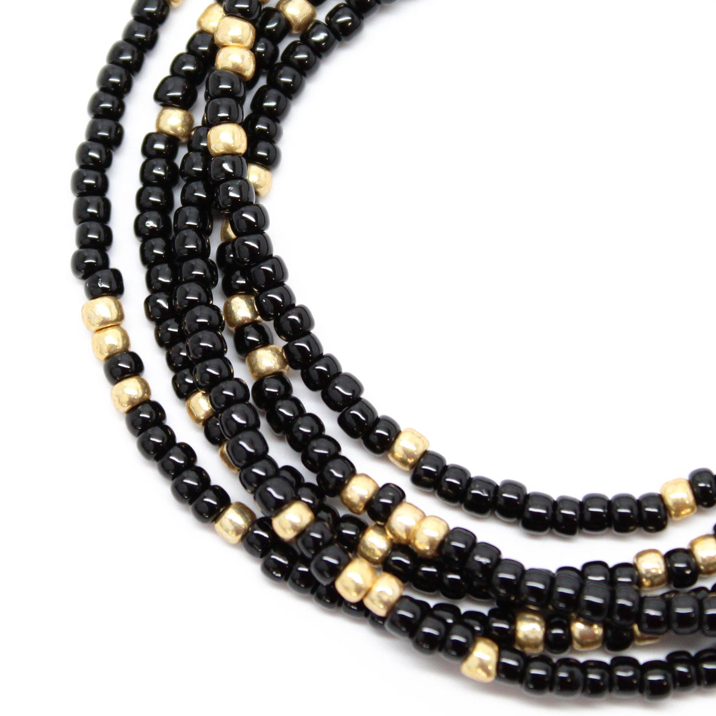 Black and Gold Seed Bead Necklace, Thin 2mm Single Strand 24