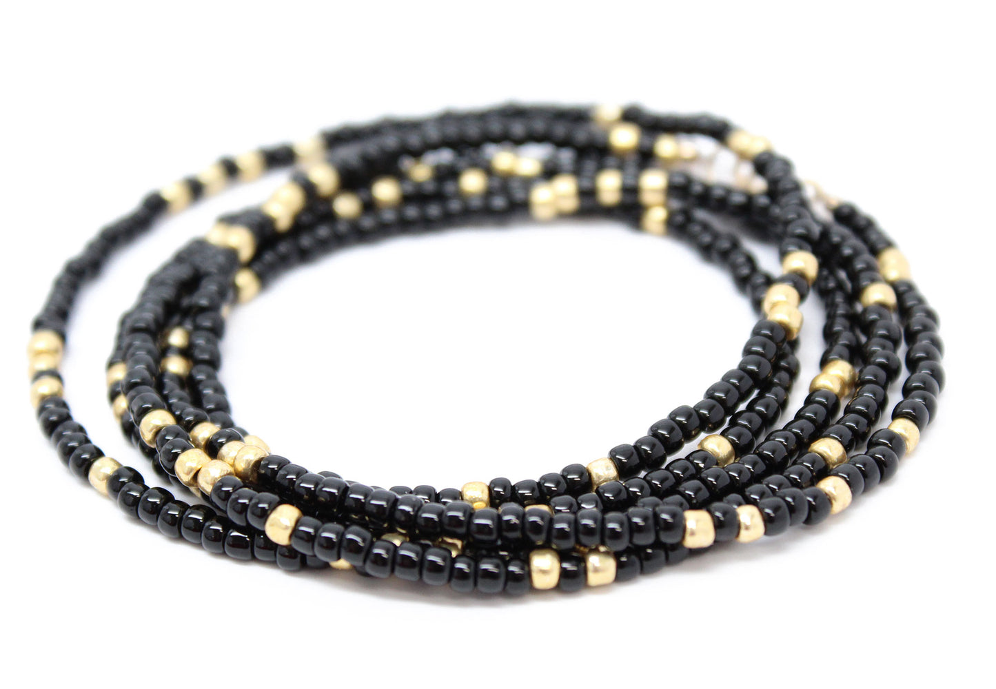 Black and Gold Seed Bead Necklace-Single Strand