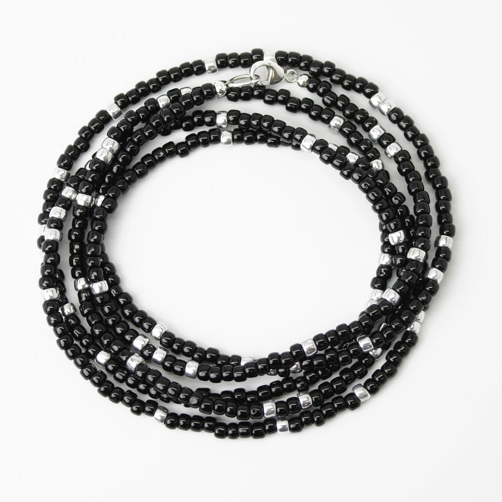 
                      
                        Black and Silver Seed Bead Necklace-Long-Single Strand-8/0 Beads
                      
                    