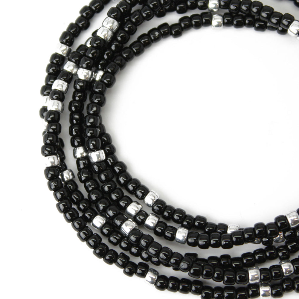 Black and Silver Seed Bead Necklace-Long-Single Strand-8/0 Beads