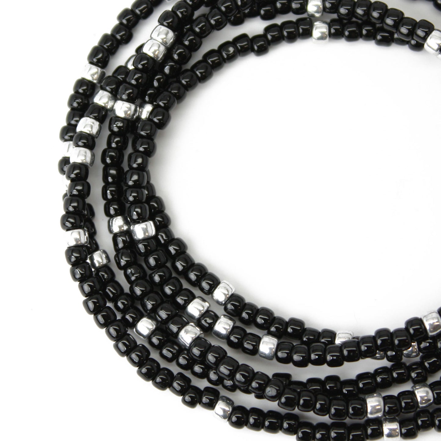Black and Silver Seed Bead Necklace, Thin 2mm Single Strand Beaded Necklace 20