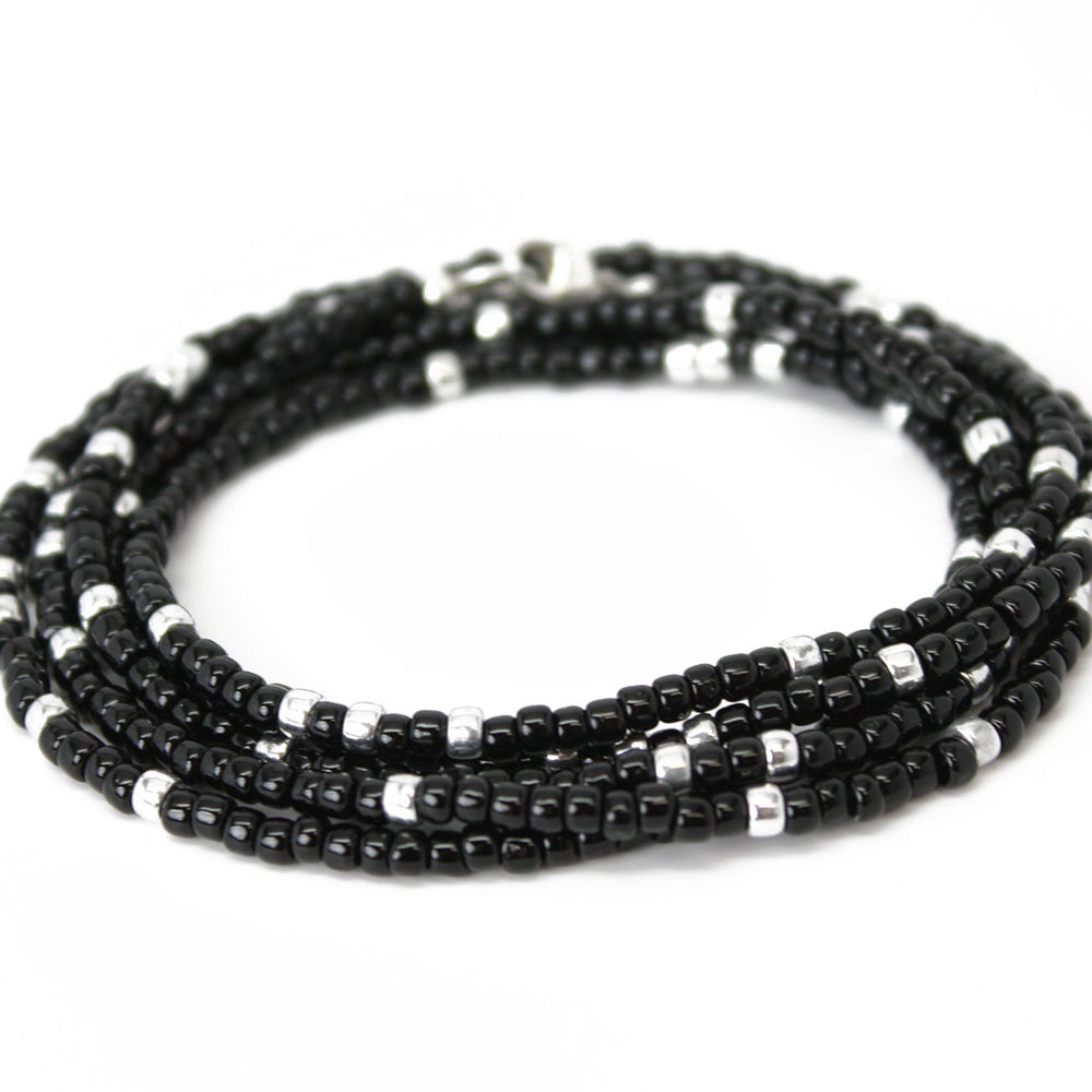 
                      
                        Black and Silver Seed Bead Necklace
                      
                    