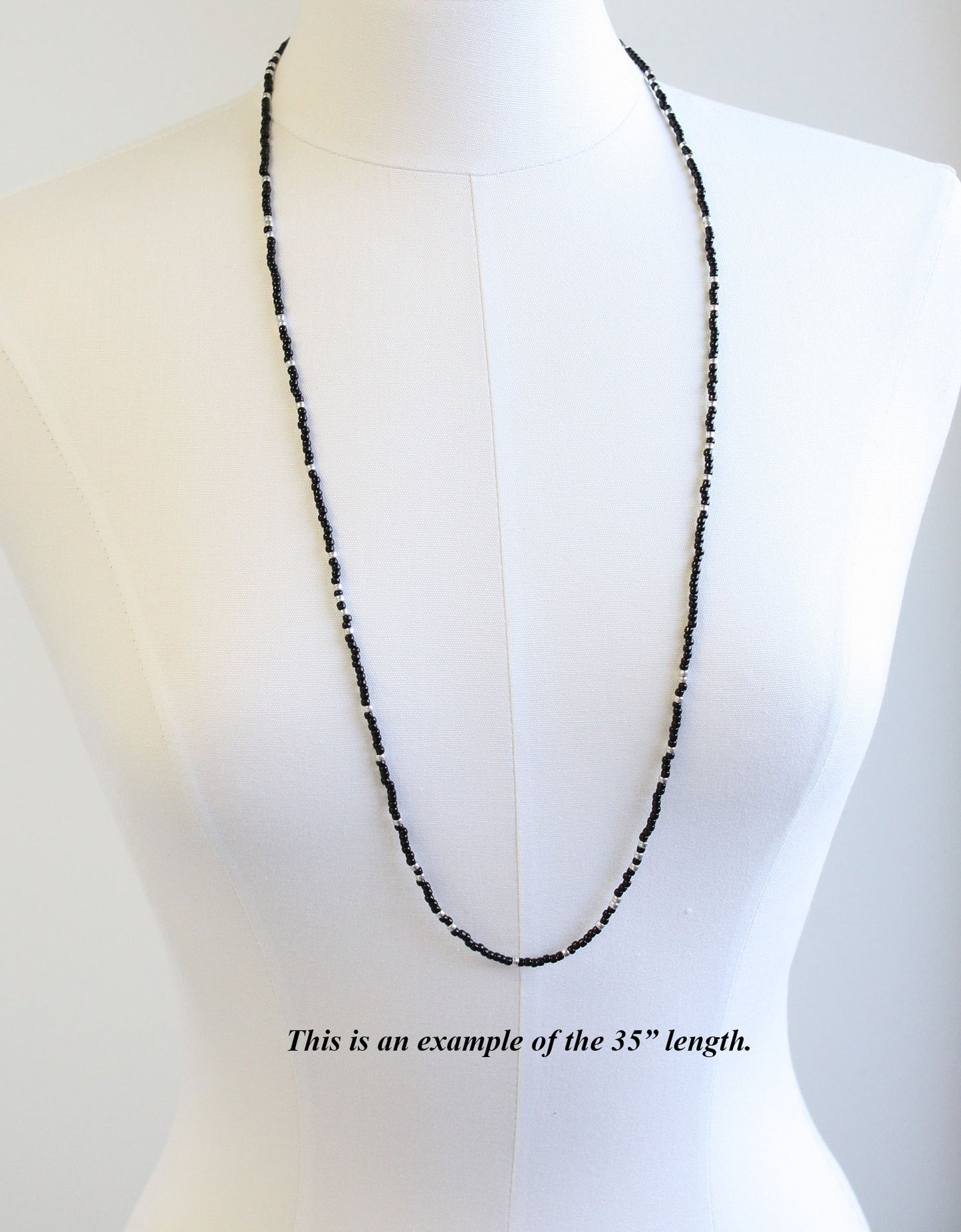 35" Black and Silver Seed Bead Necklace
