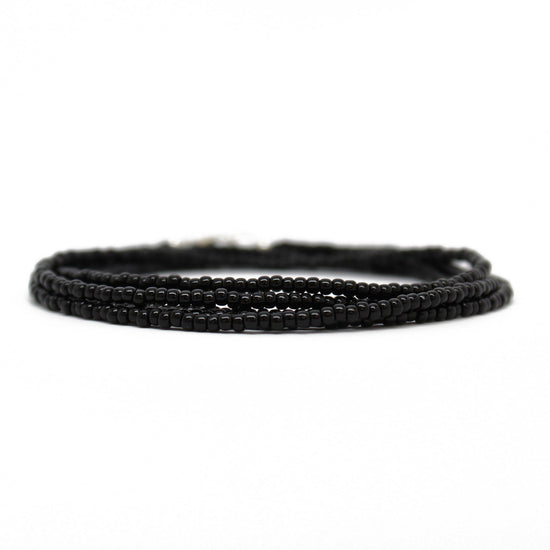 Black Seed Bead Necklace-Shiny Opaque-Single Strand