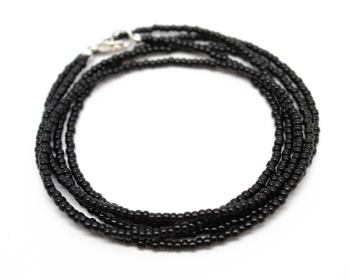 Black Seed Bead Necklace-Shiny Opaque-Single Strand