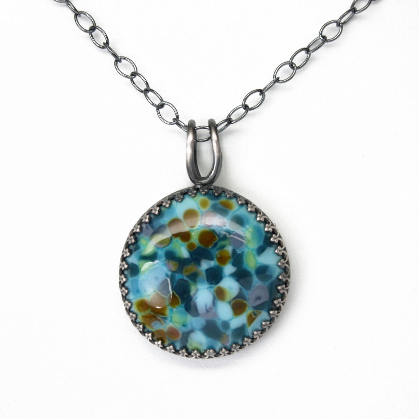 Load image into Gallery viewer, Handmade Blue Lampwork Glass Pendant Necklace

