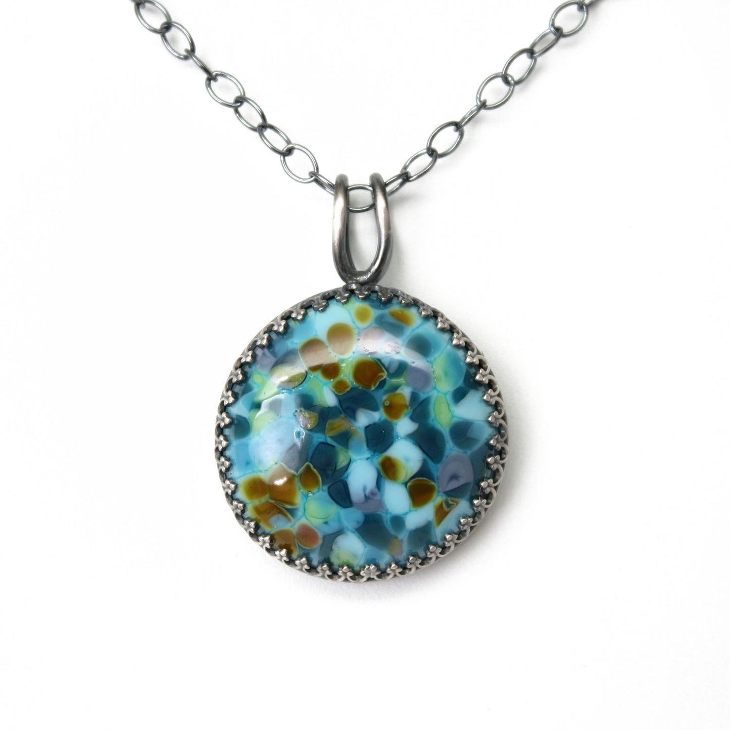 Load image into Gallery viewer, Blue Green Lampwork Glass Pendant Necklace
