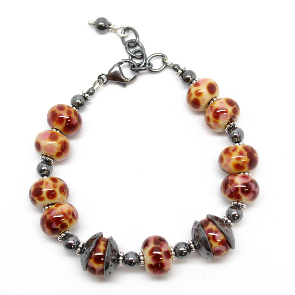 Burgundy Lampwork Bracelet in Sterling Silver