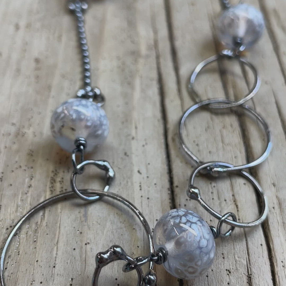
                      
                        Load and play video in Gallery viewer, Handmade Sterling Silver Chain Necklace with White Lampwork Beads, 29.5 Inches
                      
                    