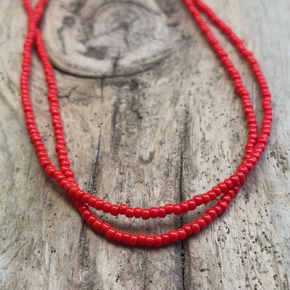 Sunset Orange Seed Bead Necklace, Thin 1.5mm Single Strand